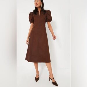 Tuckernuck Hyacinth House Chocolate Front Zip Denim Midi Dress